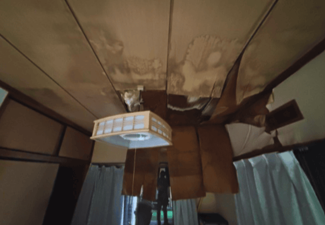 天井から雨漏りしている部屋
